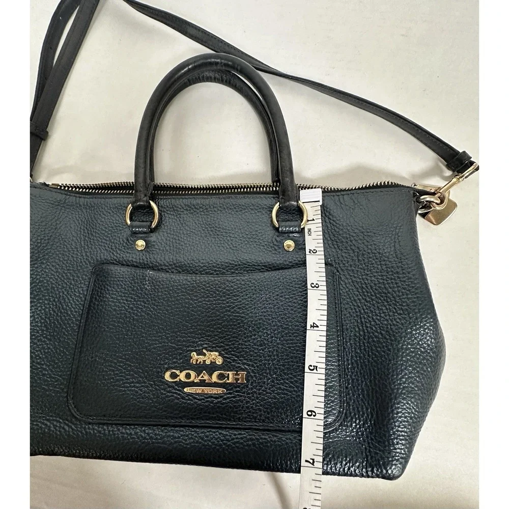 Coach Emma Satchel Pebbled Leather Gold Accents Navy Metallic